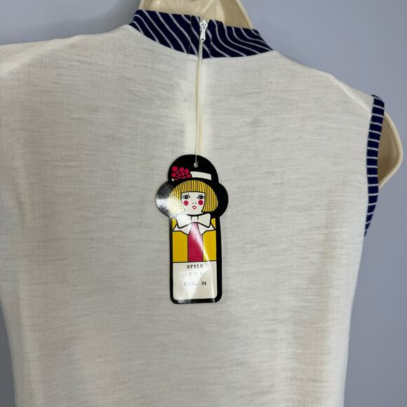 HELEN SUE 70s Vintage Nautical Collar Tie Neck Blouse Sleeveless Deadstock M - Picture 8 of 12